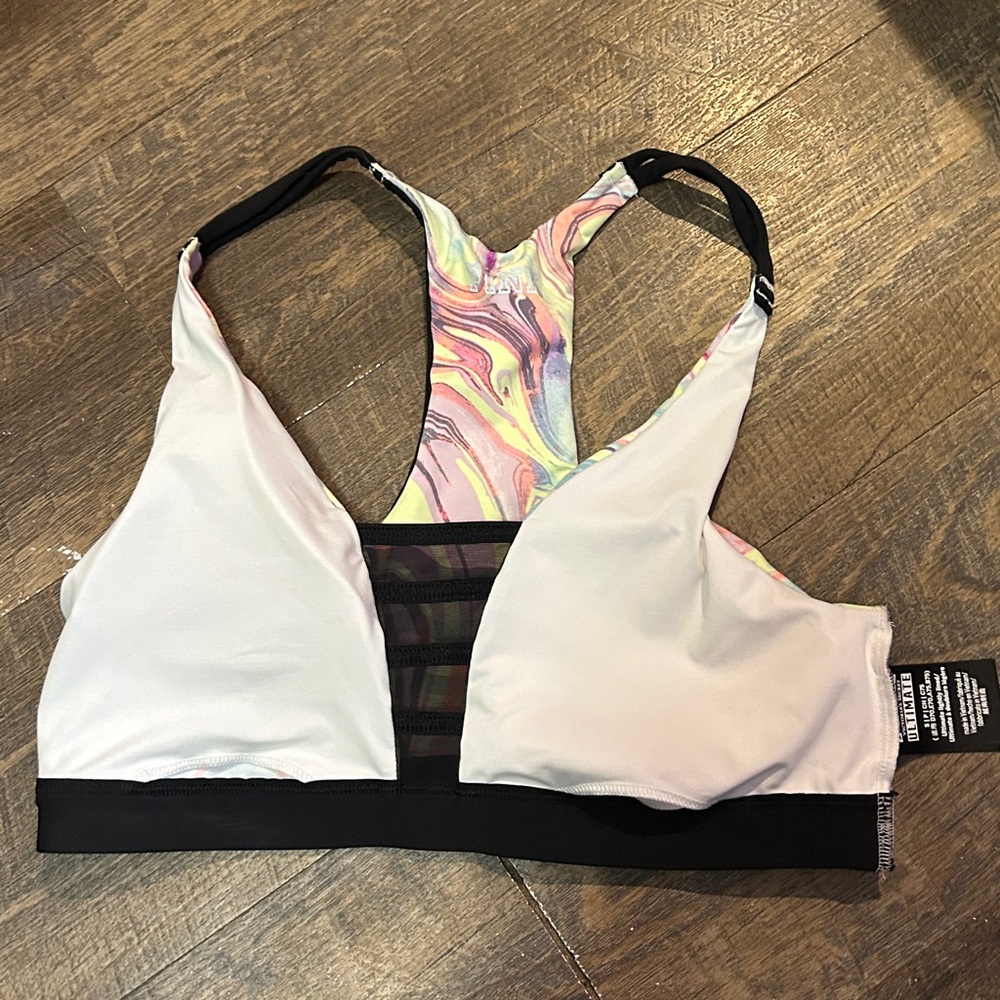 PINK Victoria's Secret Pastel Marble Racerback Bralette Black Trim Tie Dye Small - Picture 5 of 7